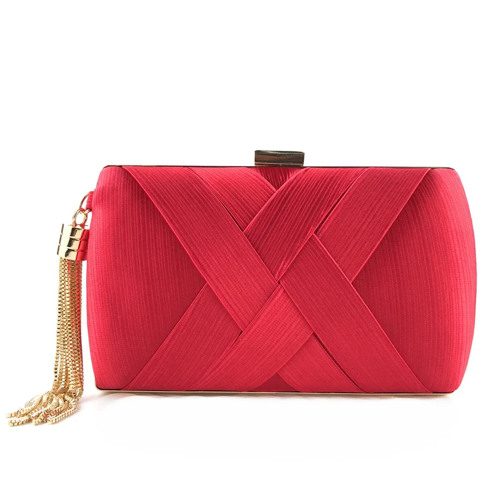 Stylish Silk Bridal Party Purse | Luxury Golden Tassel Evening Handbag