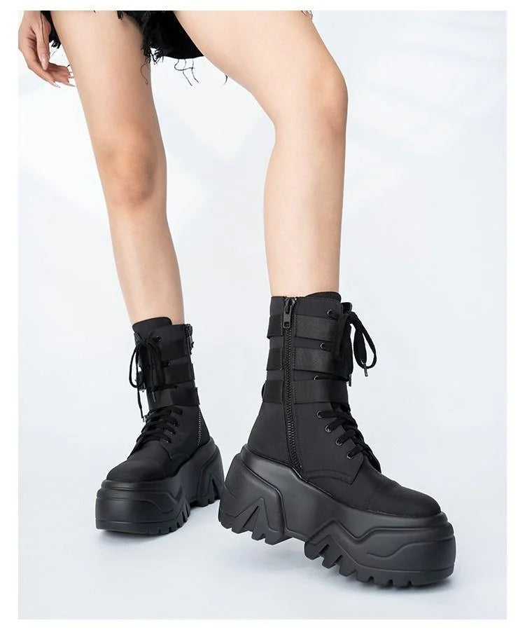 Women’s 9cm Chunky Platform Punk Wedge Ankle Booties