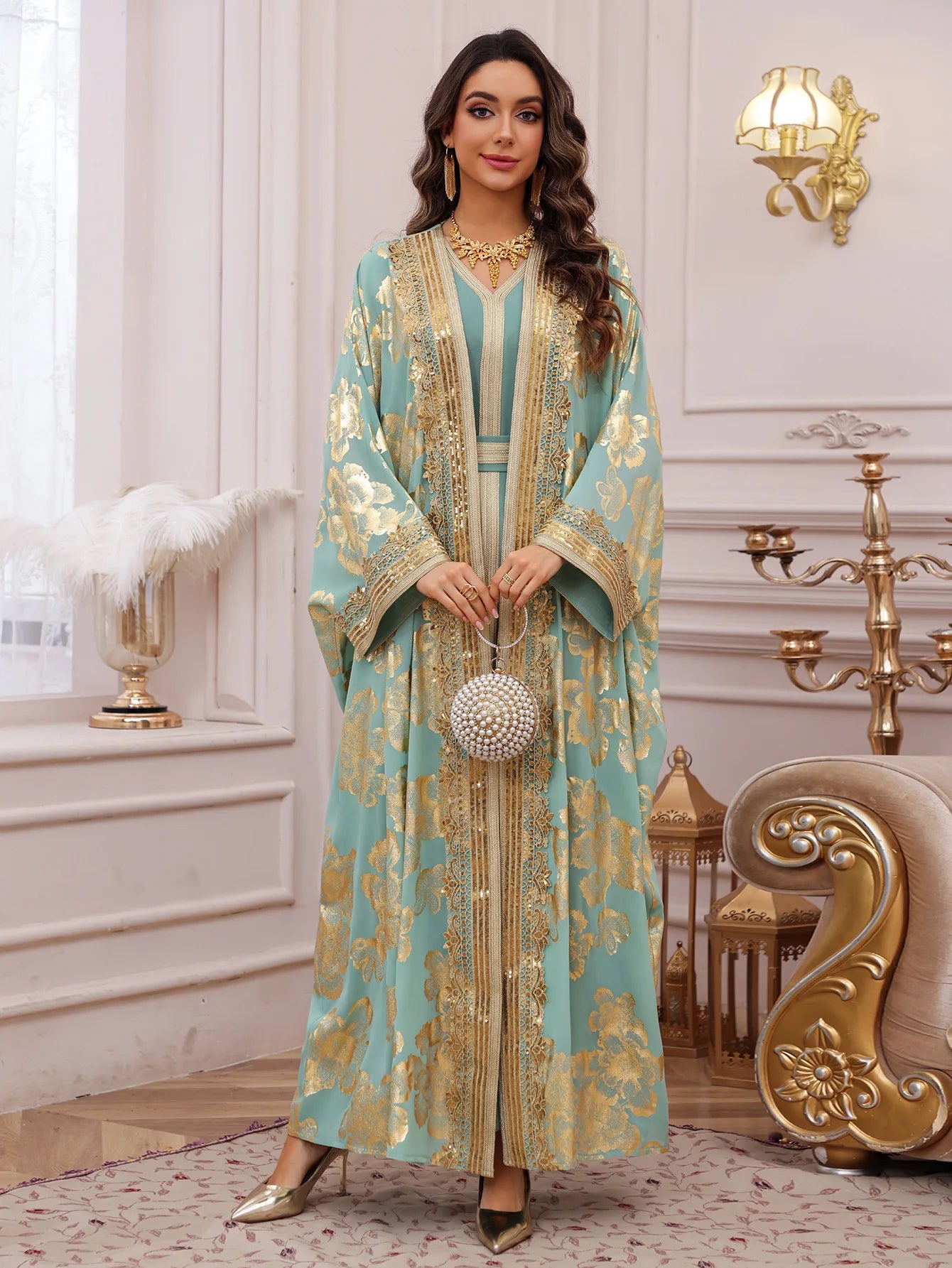 The "Emerald Heritage" Abaya – Signature Embroidered Party Jalabiya – Boutique Green Ramadan Kaftan