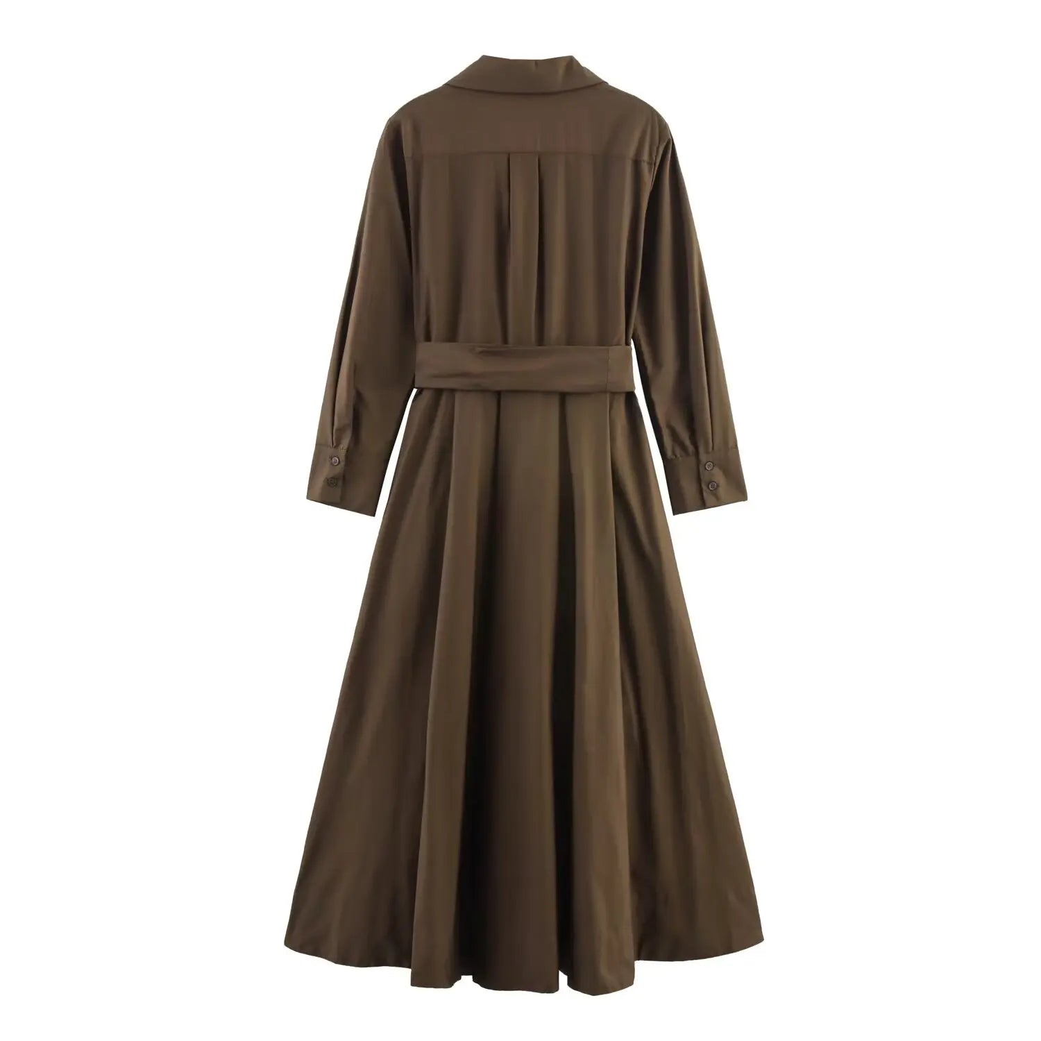 Elegantes Hemdkleid mit Reverskragen, Gürtel, langen Ärmeln, Einreiher, Herbst, Maxi