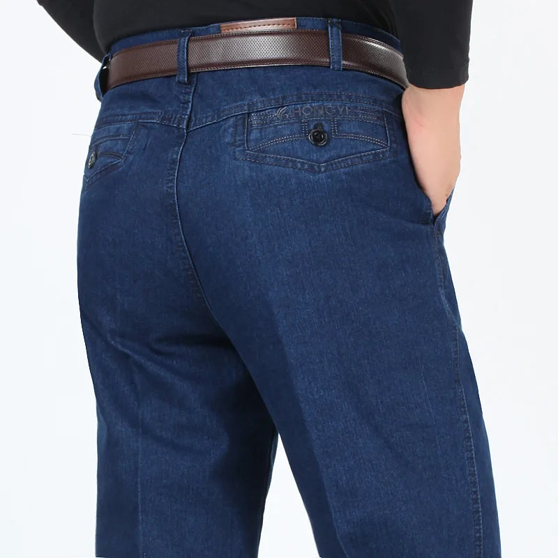 Men's High-Quality Cotton Stretch Jeans | Spring & Autumn Dark Blue Denim
