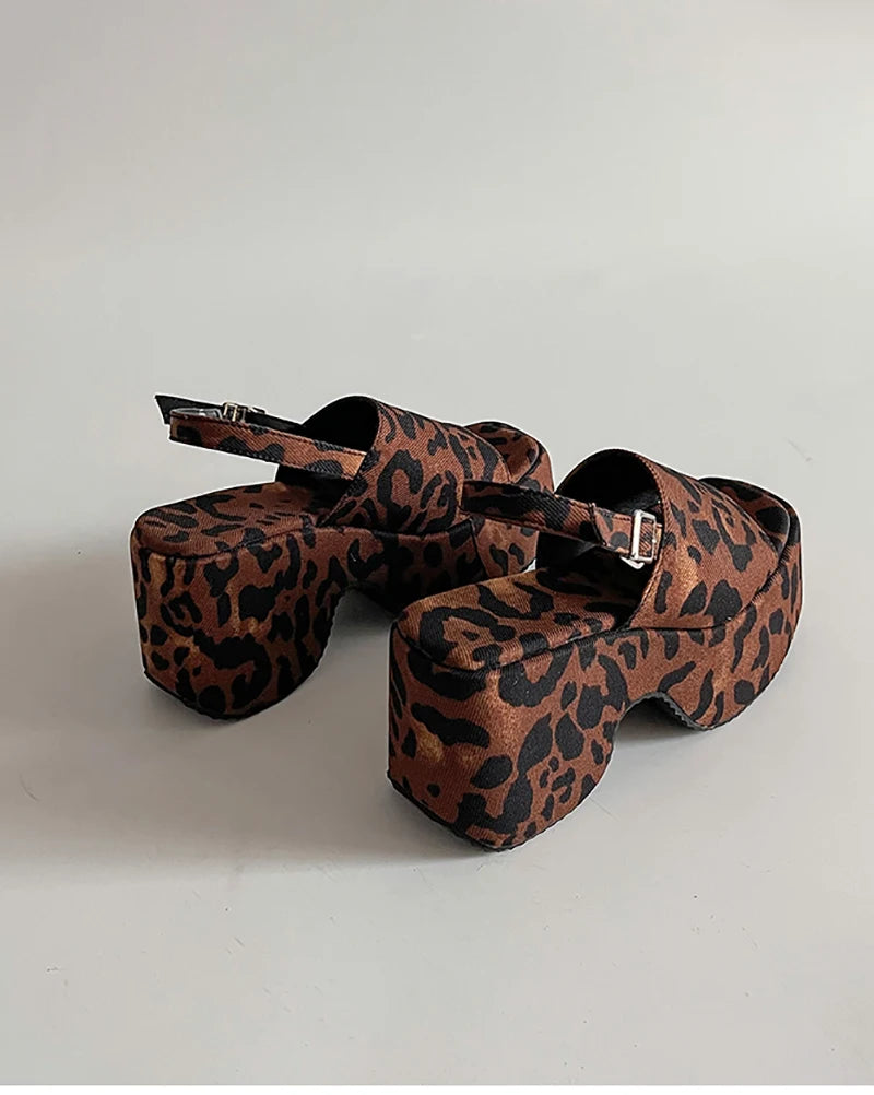 Summer Leopard Print Sandals for Women – Fashion Punk Style Platform Wedges, Open Toe High Heels