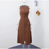 Women’s Elegant Sleeveless Long Dress – Slim Fit Solid O-Neck Maxi