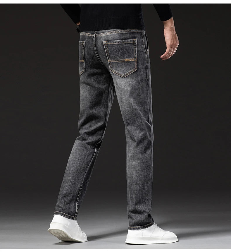 Herren Business Loose Straight Jeans | Fashion Stretch Denim Marken Hosen