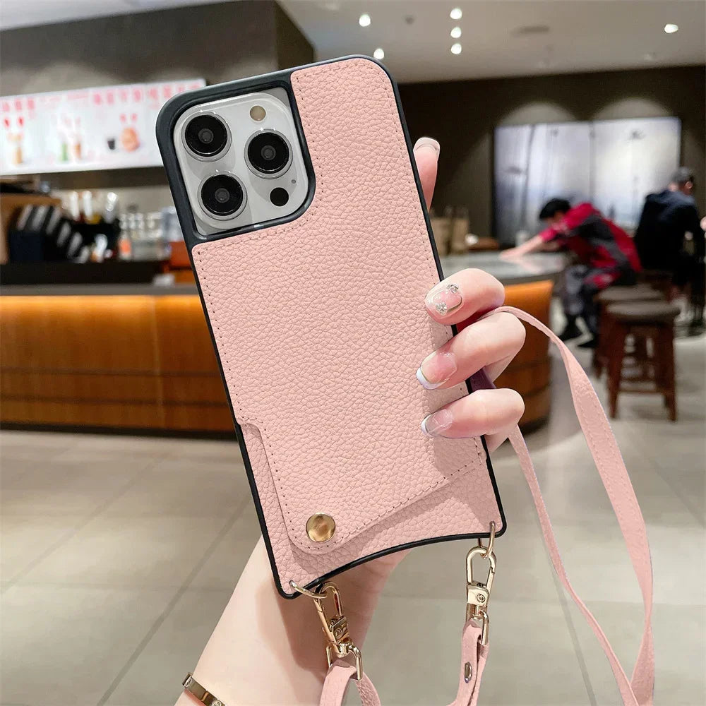 Crossbody Wallet Case for iPhone 17 Air 16 15 14 13 Pro Max | Leather Card Holder