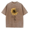 Sunflower and Butterfly Washed Cotton T-Shirt | Women's Vintage Black Graphic Tee