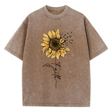 Sunflower and Butterfly Washed Cotton T-Shirt | Women's Vintage Black Graphic Tee