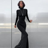 Herbst-Winter-Rollkragen-Maxikleid – Elegantes langes Etuikleid in Schwarz