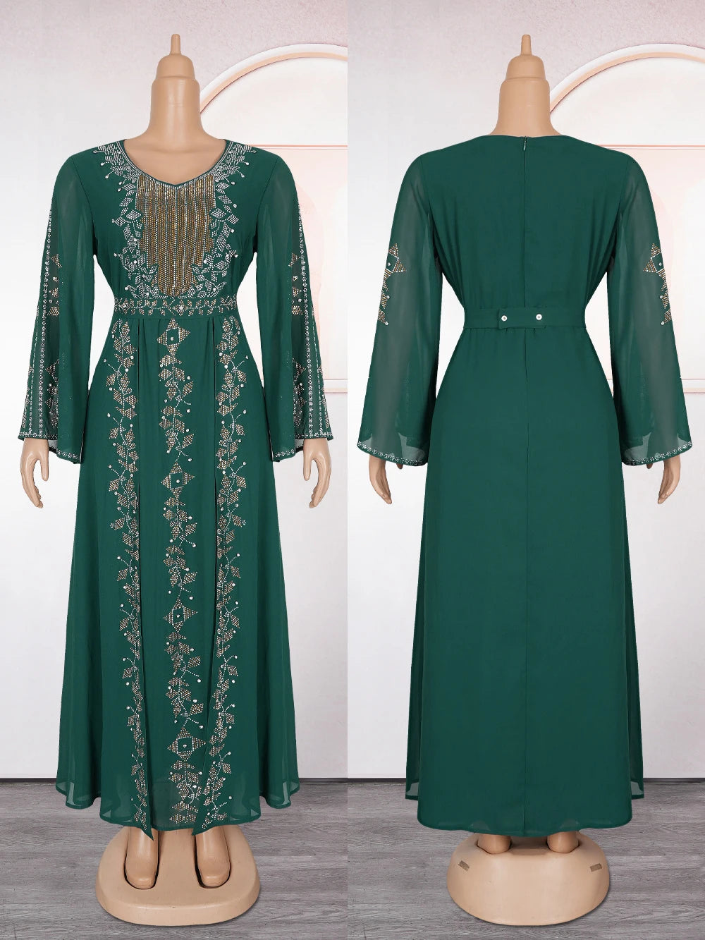 The "Desert Rose" Chiffon Gown – Signature Dubai-Turkey Kaftan Abaya – Elegant Long Sleeve Maxi Robe