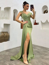 Beaded Satin Mermaid Evening Dress | Elegant Lace Prom Gown
