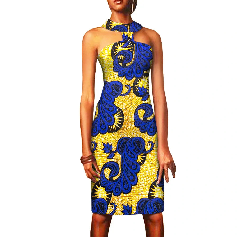 Ärmelloses Ankara Bodycon Sommer Mini-Kleid im afrikanischen Stil für Damen