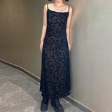 Gothic Bohemian Printed Dress | Vintage Grunge Printed Black Y2K Long Dress