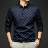Men's Long Sleeve Polo Shirt – Business Casual Slim Fit Plaid Tee