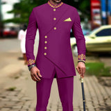 African Slim Fit Men Double Breasted Embroidery Blazer & Matching Pants Set