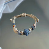 Ethnisches Retro Keramikperlenarmband für Frauen – Handgemachtes Stern- & Rundes Keramik-Charm-Armband