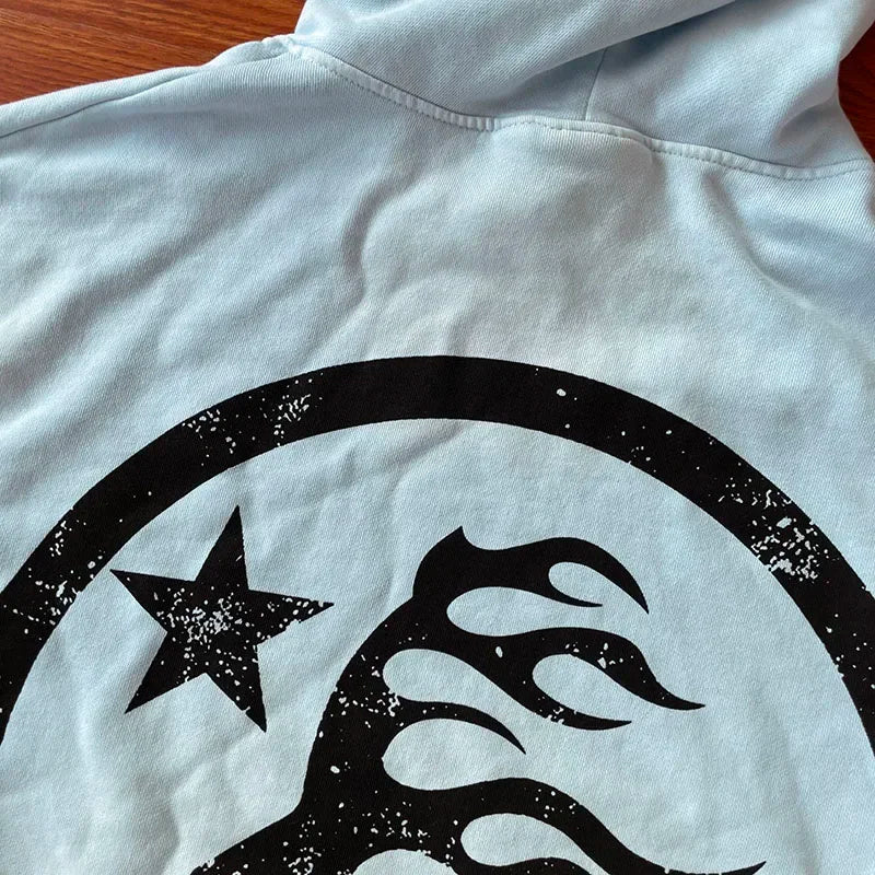 Hellstar HS Fire Sky Blue Hoodie – Unisex Baumwoll-Pullover