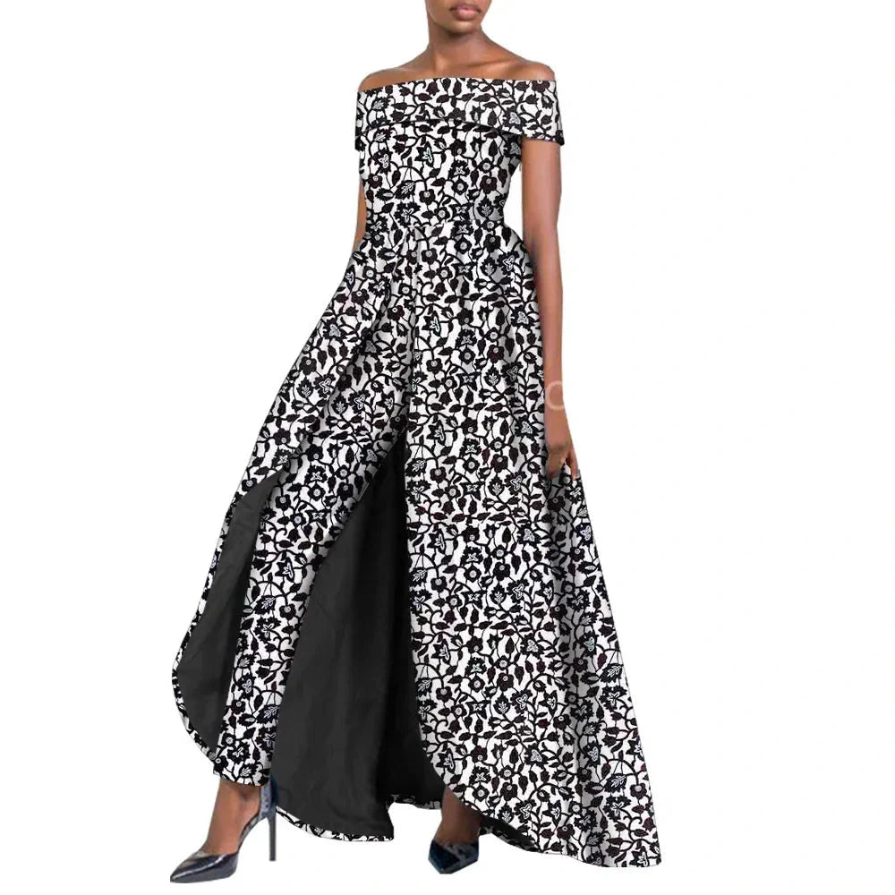 High-Split Long Dress and Ankara Pants, Traditional Dashiki Wax Print Outfit