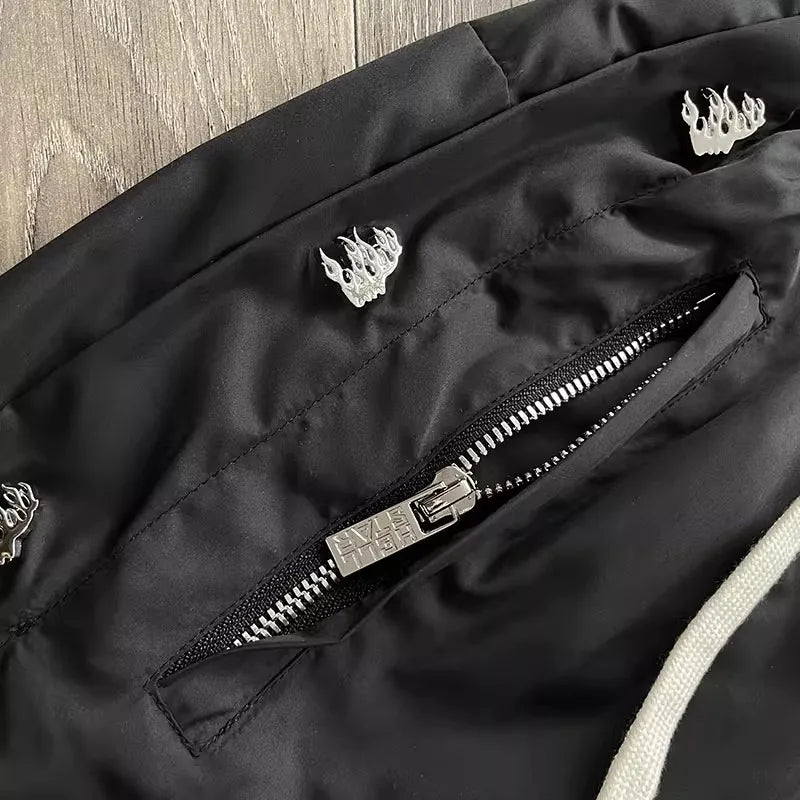 Hellstar HS Edition Waxed Nylon Pants | Men’s Straight Loose Button Trousers