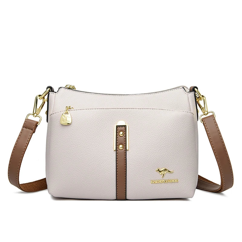 Designer-Schultertasche aus weichem Premium-Leder mit drei Fächern