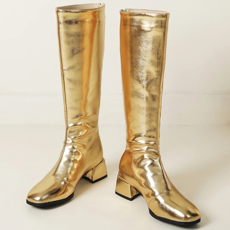 Damen kniehohe Stiefel – Winterstiefel mit niedrigem Absatz