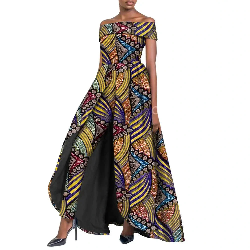 High-Split Long Dress and Ankara Pants, Traditional Dashiki Wax Print Outfit