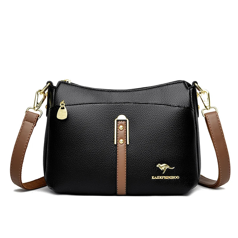 Designer-Schultertasche aus weichem Premium-Leder mit drei Fächern