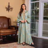 Perlenbesetzter muslimischer Abaya für Damen | Elegante Jalabiya mit Stehkragen und marokkanisches Partykleid