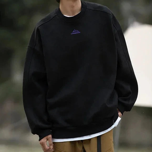 Herren Wildleder-Pullover-Sweatshirt – Retro-Baggy-Rundhals-Oberteil
