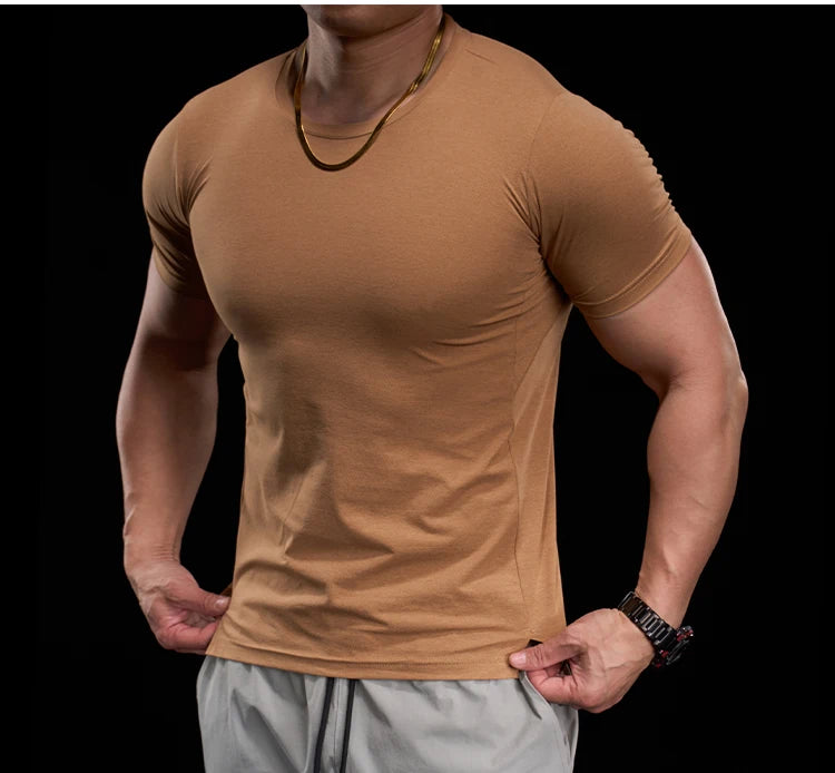 Herren hochelastisches Fitness-Trainings-T-Shirt | Atmungsaktives, eng anliegendes Sport-Laufshirt