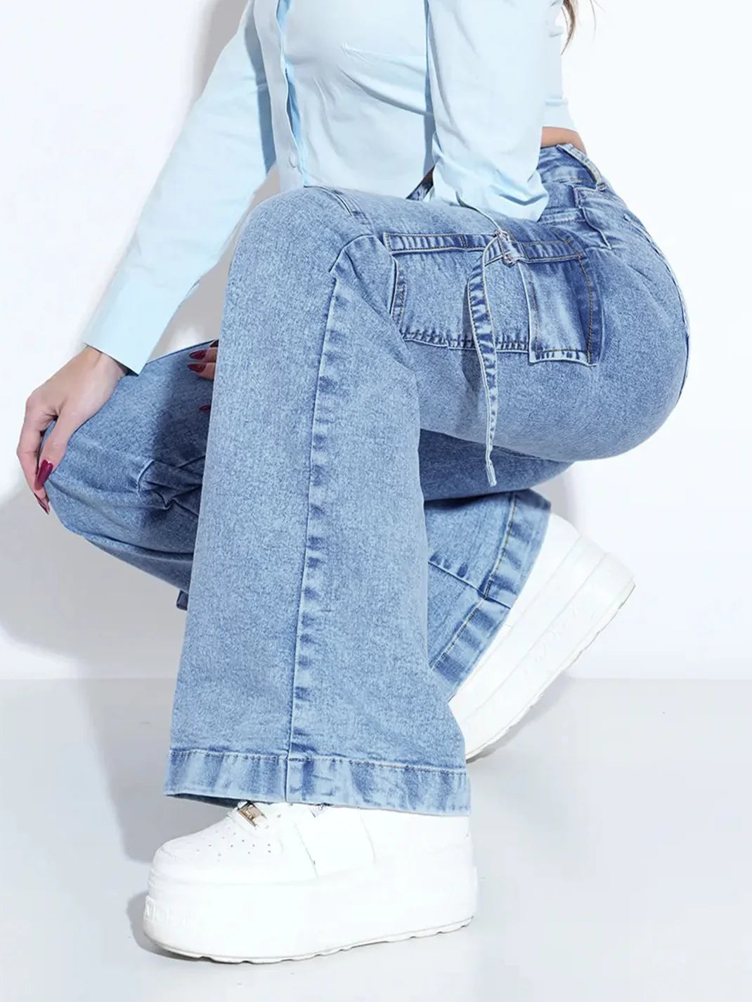 Women’s Multi-Pocket Cargo Jeans Loose Fit Straight Leg Denim Pants
