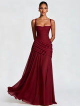 Women’s Solid Square Neck Pleated Sling Dress