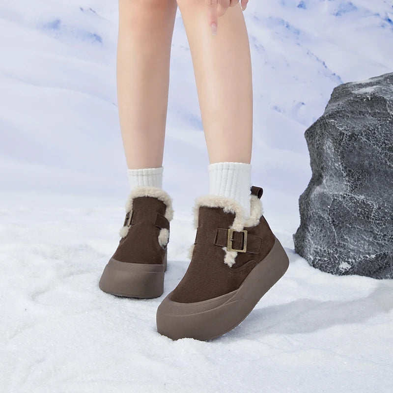 Women’s Genuine Leather Snow Boots – Winter Fleece Lined Warm Booties