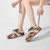 Damen-Sneakers aus echtem Leder & Rosshaar – Luxuriöse Schnürschuhe flach