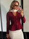 Women’s Ruffled Knit Cardigan – Elegant V-Neck Slim Fit Sweater