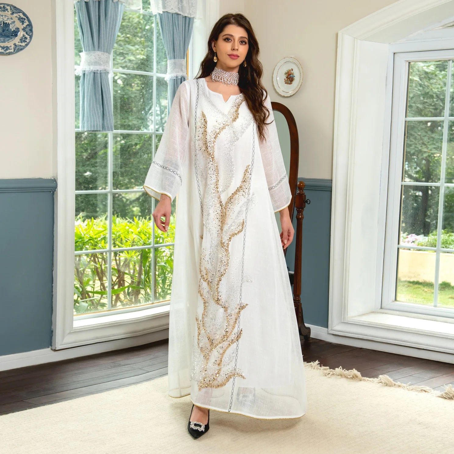 Luxury Sequin Muslim Party Dress | Moroccan Abaya and Jalabiya Evening Gown
