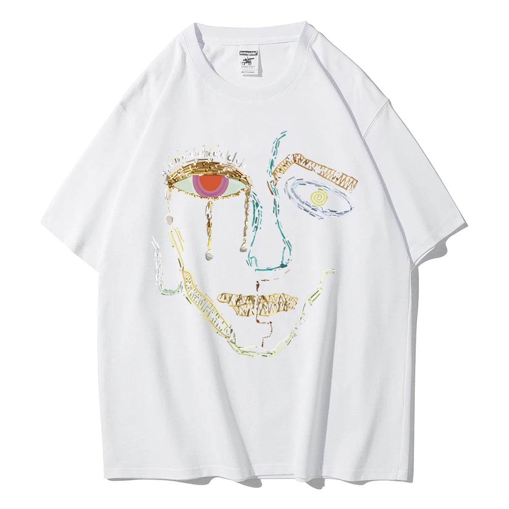 Damen Oversized-Top aus Premium-Baumwolle mit lebhaftem Graffiti-Porträt-Print