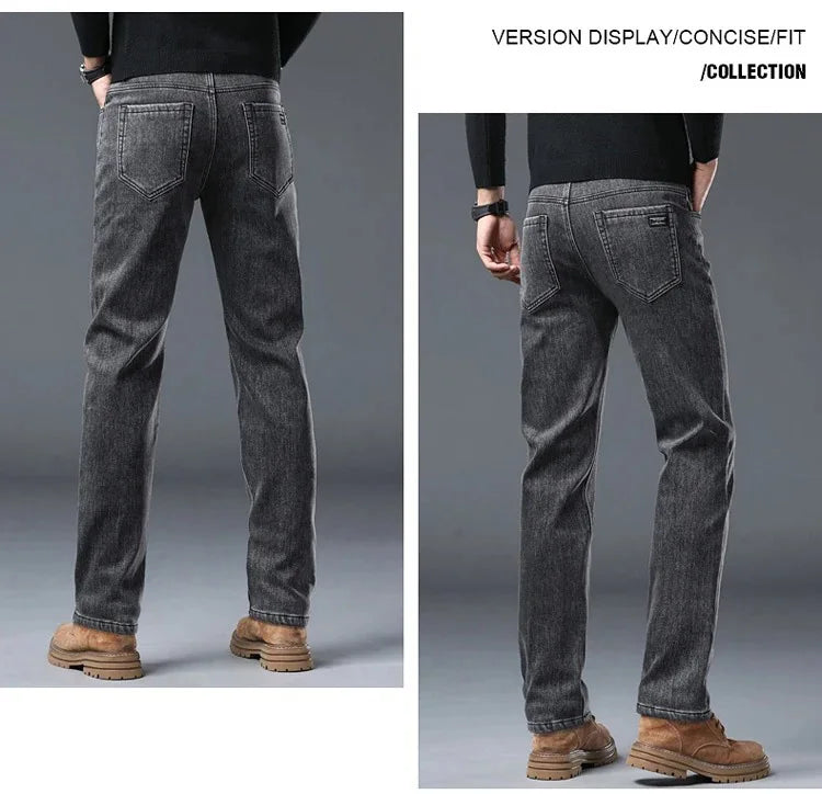 Herren Warme Winterjeans – Schmale, gerade geschnittene Jeans mit Fleecefutter