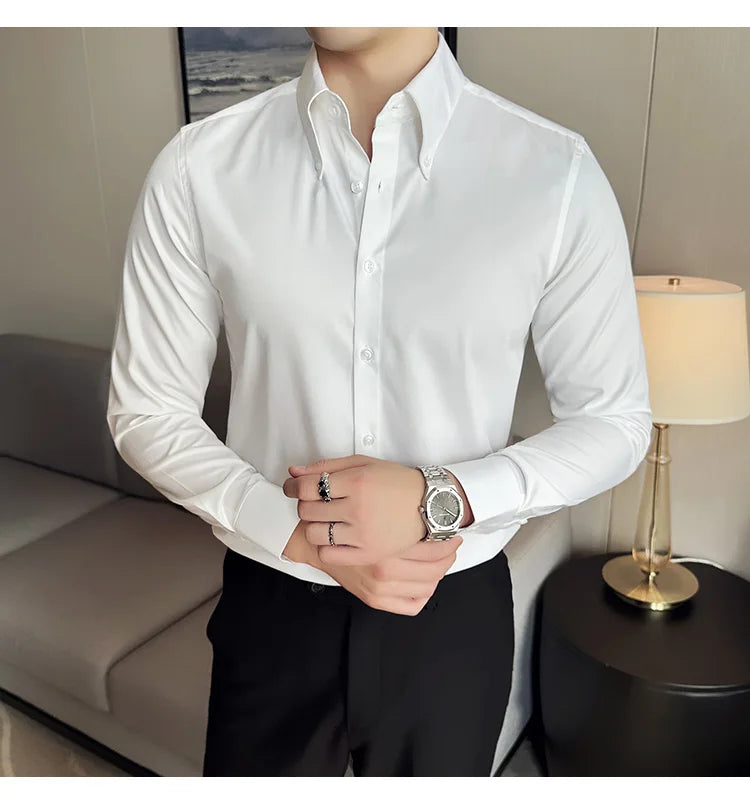 Herren Luxus Hemd mit großem Kragen – Hochwertiges, einfarbiges Slim Fit Hemd