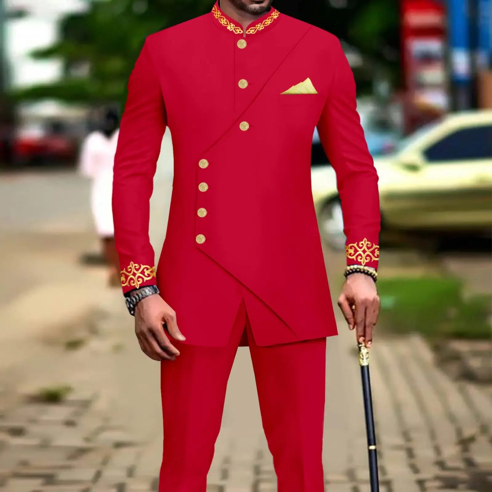 African Slim Fit Men Double Breasted Embroidery Blazer & Matching Pants Set