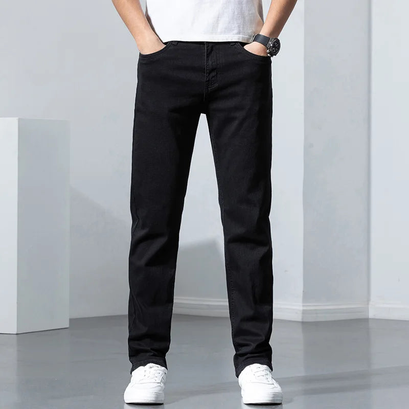 Classic Men's Straight Jeans | Streetwear Soft Black & Blue Denim Pants