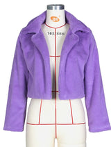 Women's Faux Fur Crop Jacket – Elegant Open Front Lapel Shaggy Fluffy Short Jacket