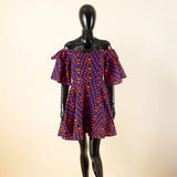African Off-Shoulder Mini Dress High-Waist Ankara Party Dress For Women