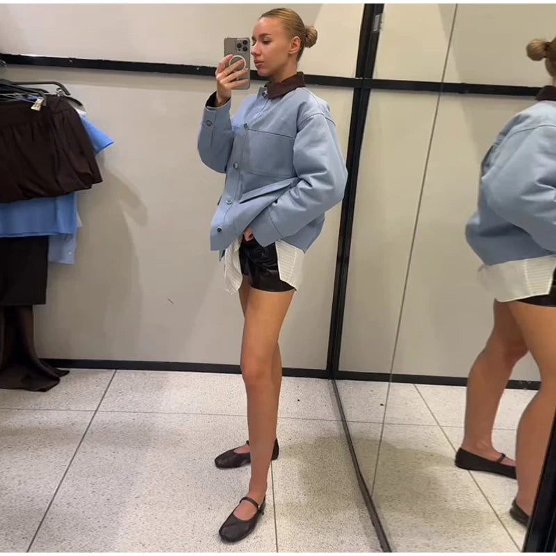 Freizeit-Jacke für Damen | Urbaner Kurzmantel mit Revers im Loose Fit