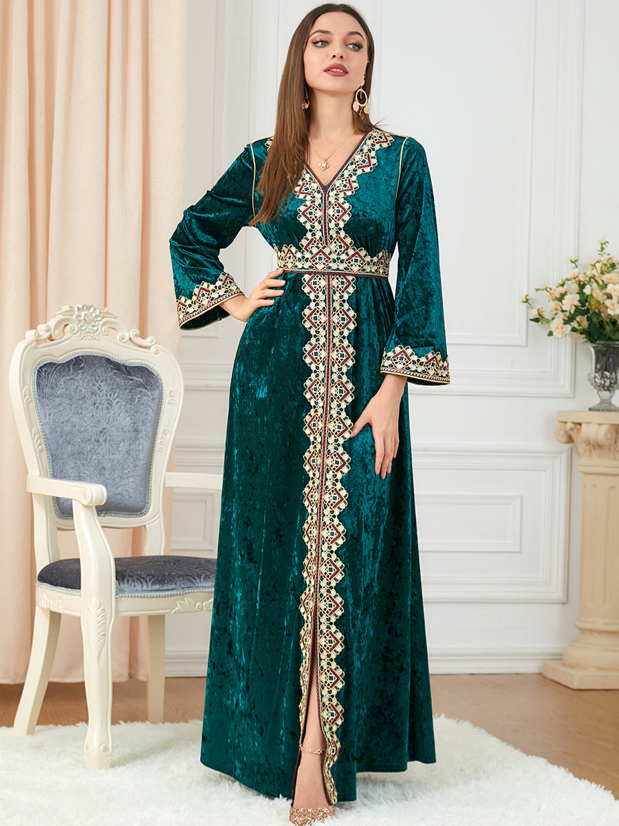 Luxuriöser Samt-Dubai-Abaya für Damen | Eleganter Kimono-Bademantel und muslimisches Hijab-Kleid
