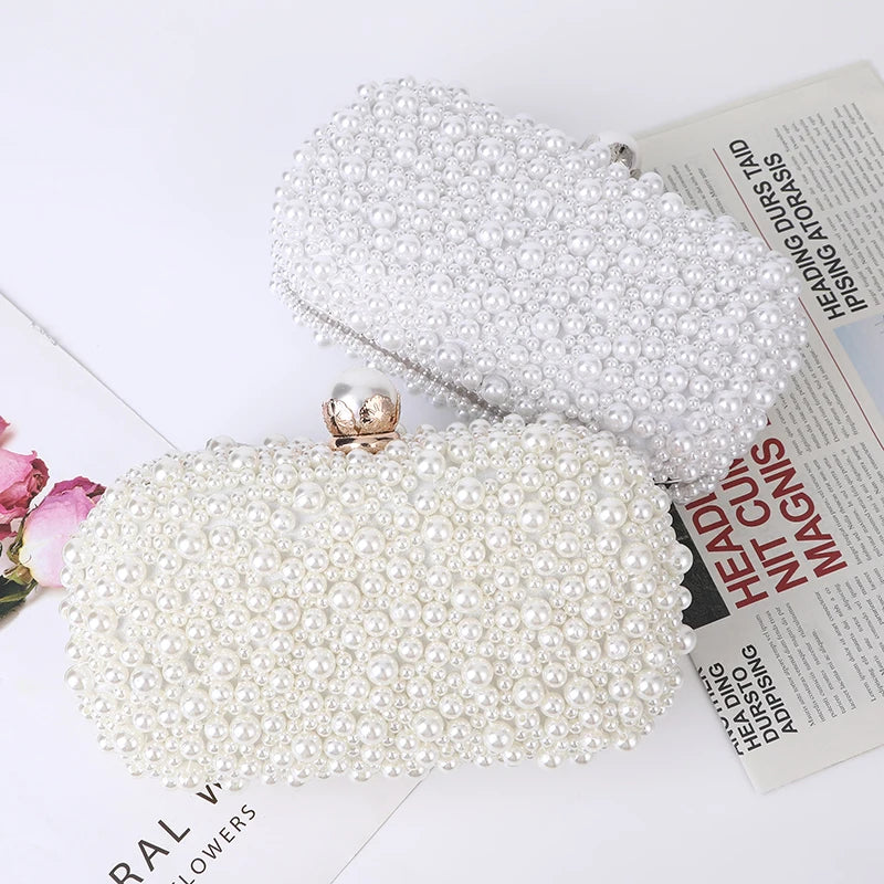 The Ethereal-Glow Bridal Clutch Luxury Pearl & Crystal Beaded Handbag