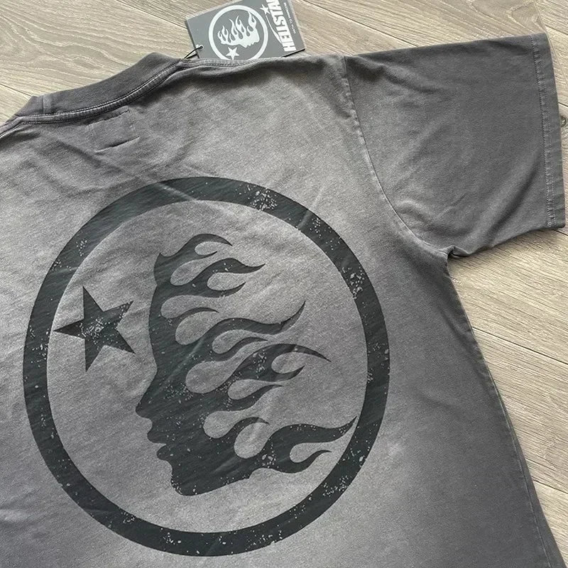 Hellstar Vintage Washed Baumwoll-T-Shirt | Halbarm-T-Shirt mit großem Logo