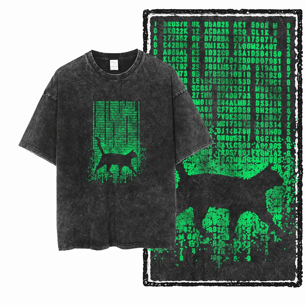 Acid Washed Cat Graphic T-Shirt | Unisex Exclusive Streetwear Tee