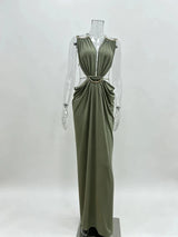 Women’s Sexy Cutout Waist Spaghetti Strap Maxi Dress