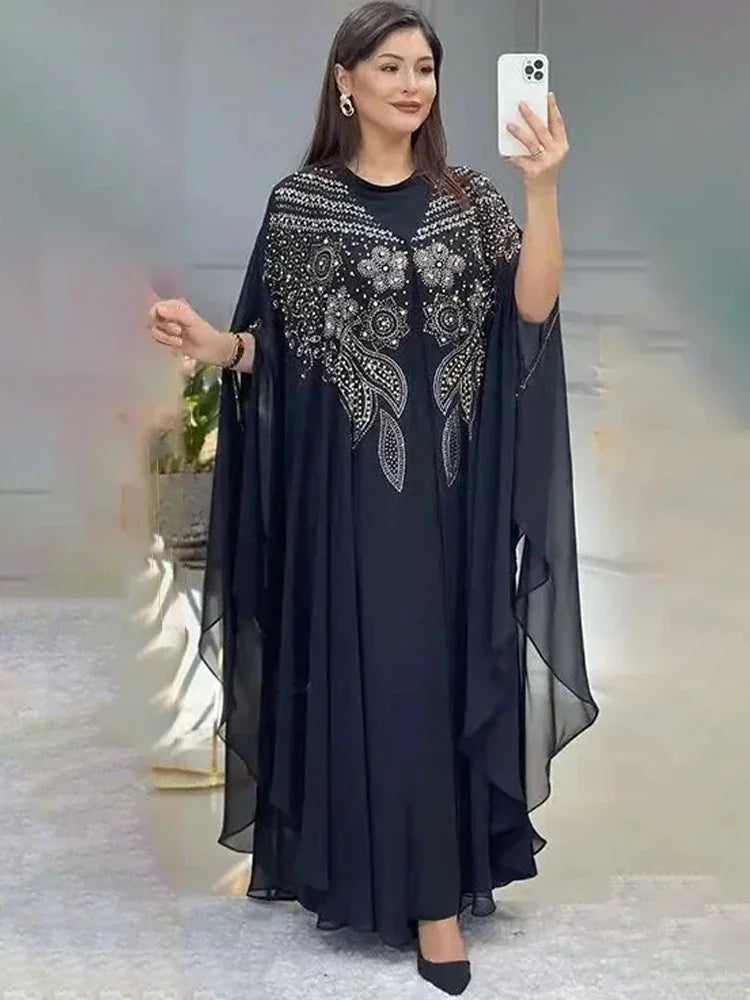 Damen Dubai Luxus Chiffon Boubou – Muslimisches Modekleid – Kaftan Marokkanisches Hochzeits-Partykleid