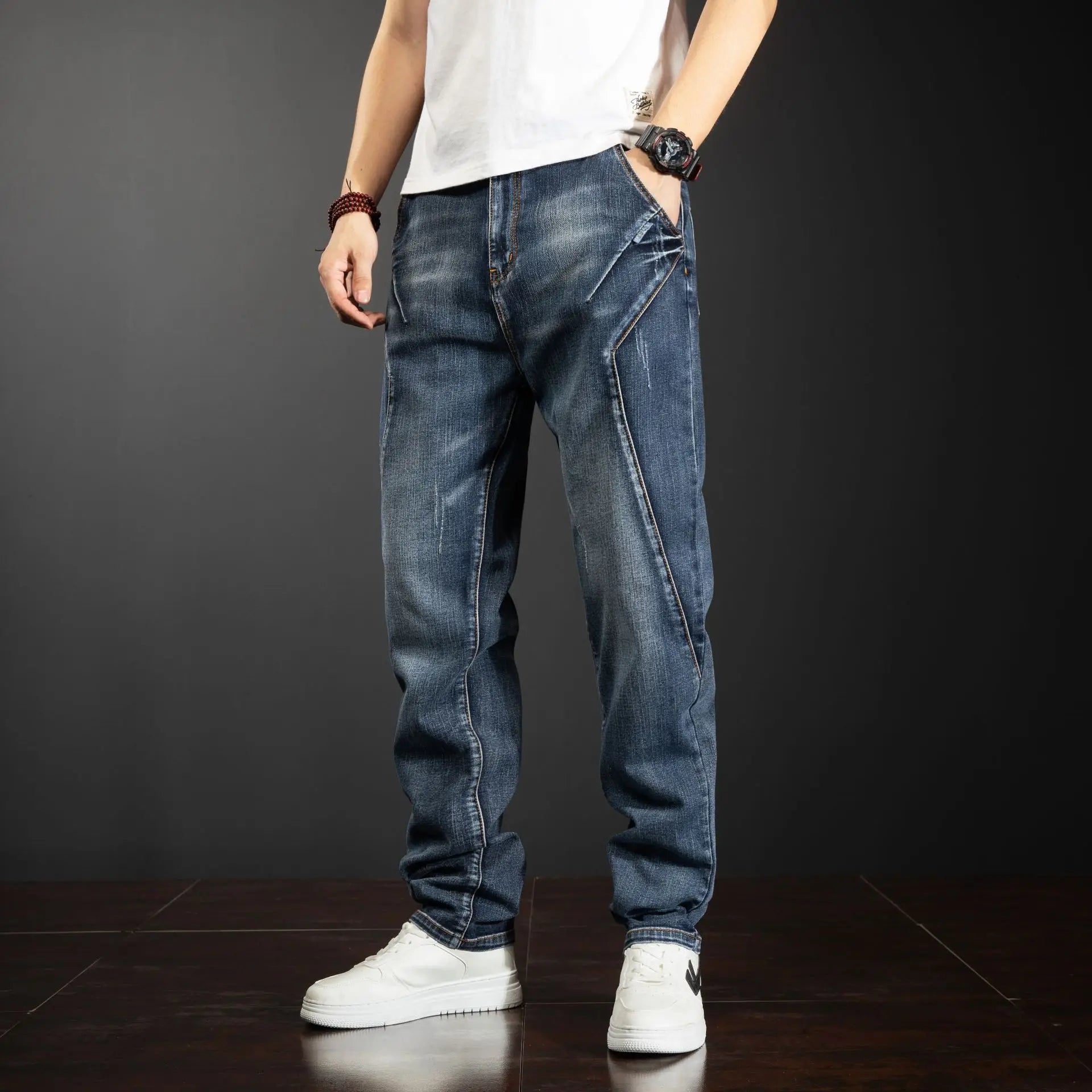 Herren Streetwear Baggy Cargo Jeans | Gerade Denimhose mit mehreren Taschen